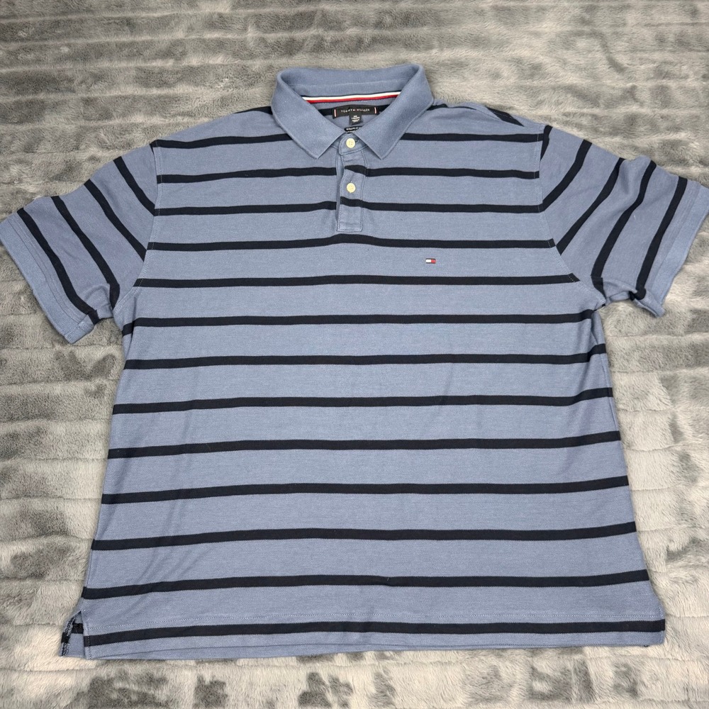 Tommy Hilfiger Mens XXL Blue Striped Regular Fit Wicking Polo Shirt 13741